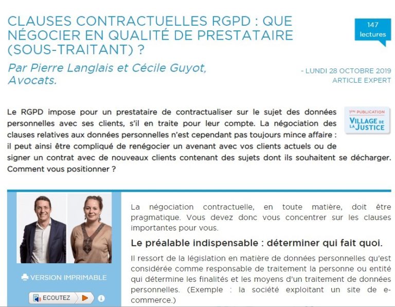 Clauses contractuelles RGPD - Cabinet d'avocats à Nantes, la Roche sur ...